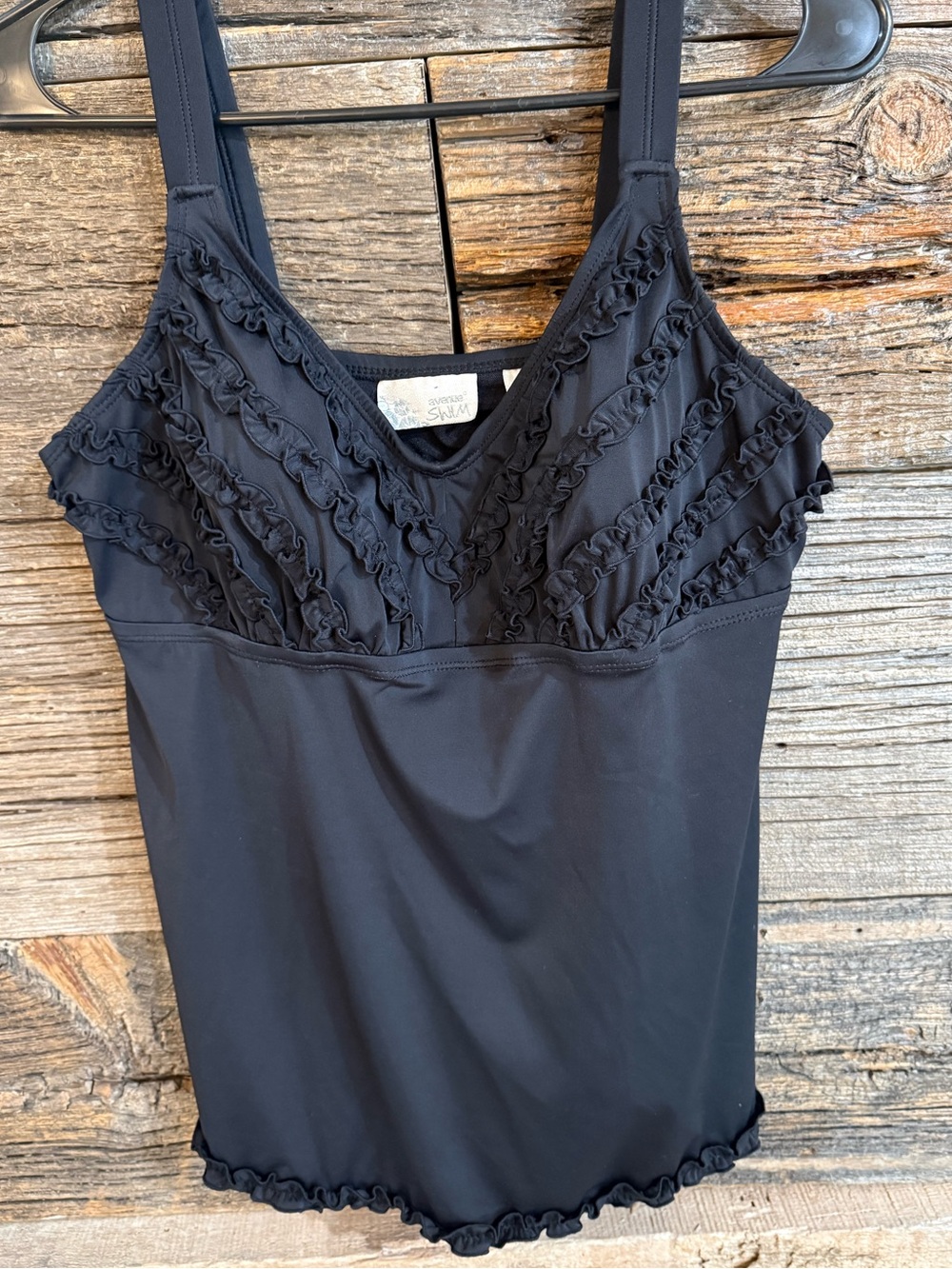 Ruffled V-Neck Black Swim Tankini Top